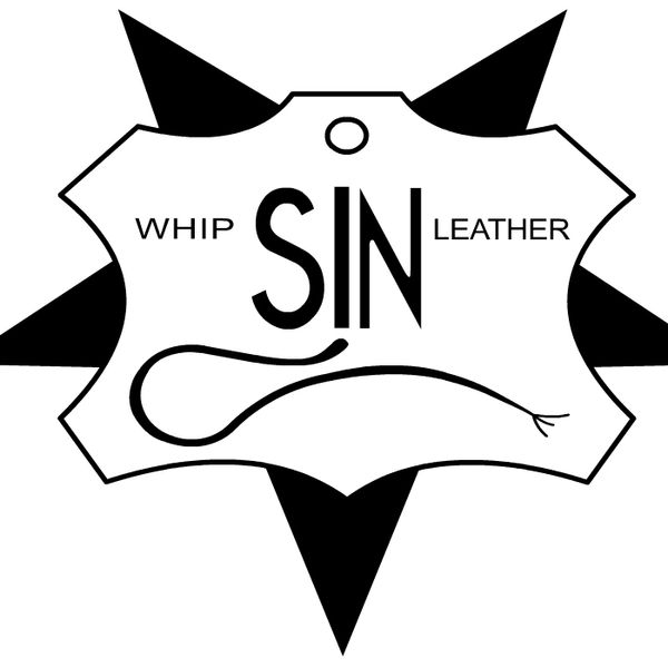 Black text on white background that says "whip sin leather"